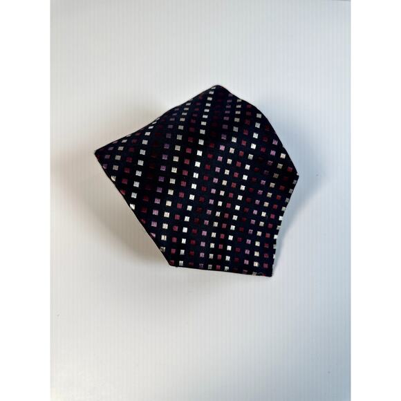 Beau Brummel Soho Silk Tie Navy Purple White Square Pattern Handmade Men’s - Picture 1 of 9